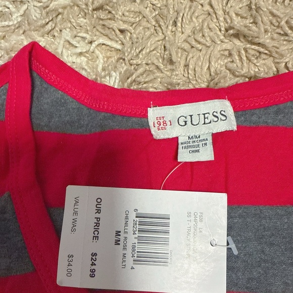 NEW Guess Red and Gray Striped Tee M - Picture 4 of 7
